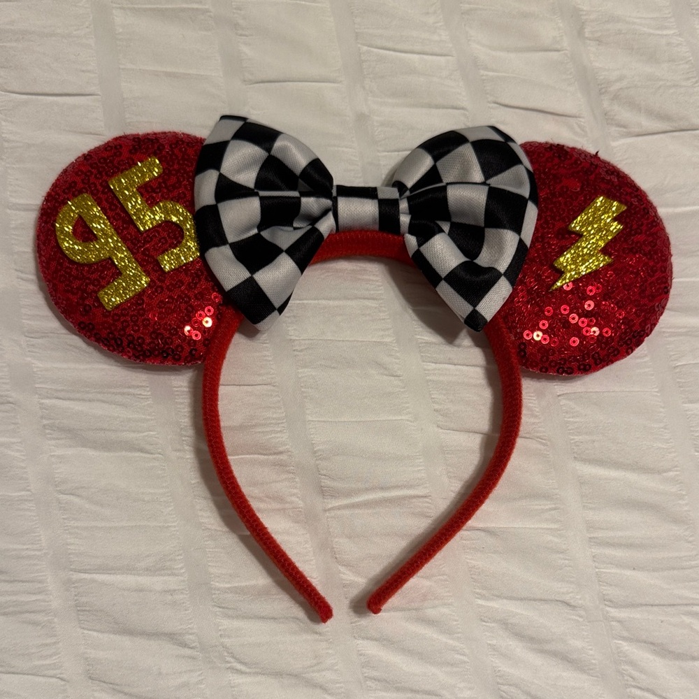 Disney Red Sequin Ears with Checkered Bow